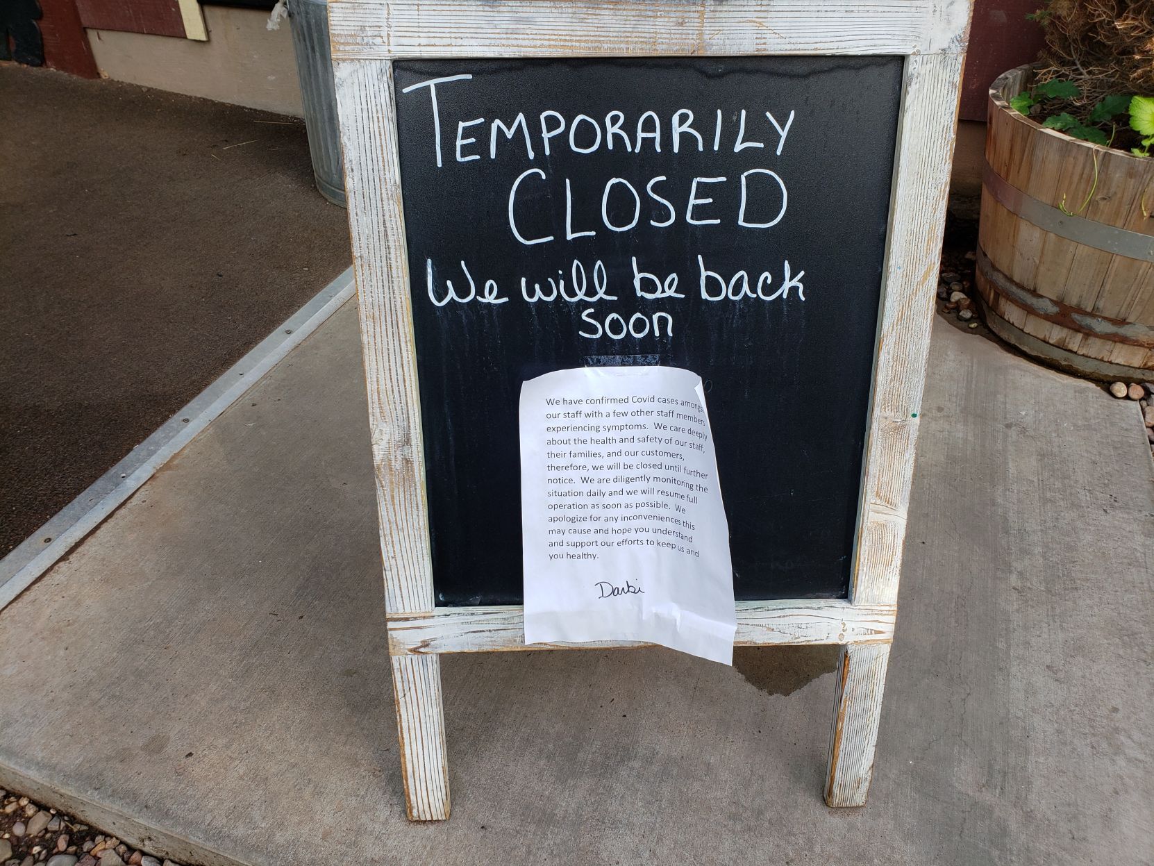 Darbi's Restaurant closes temporarily due to COVID